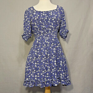 Icon Apparel Floral Milkmaid Mini Dress Size XL Smocked Waist Ruffle Coquette